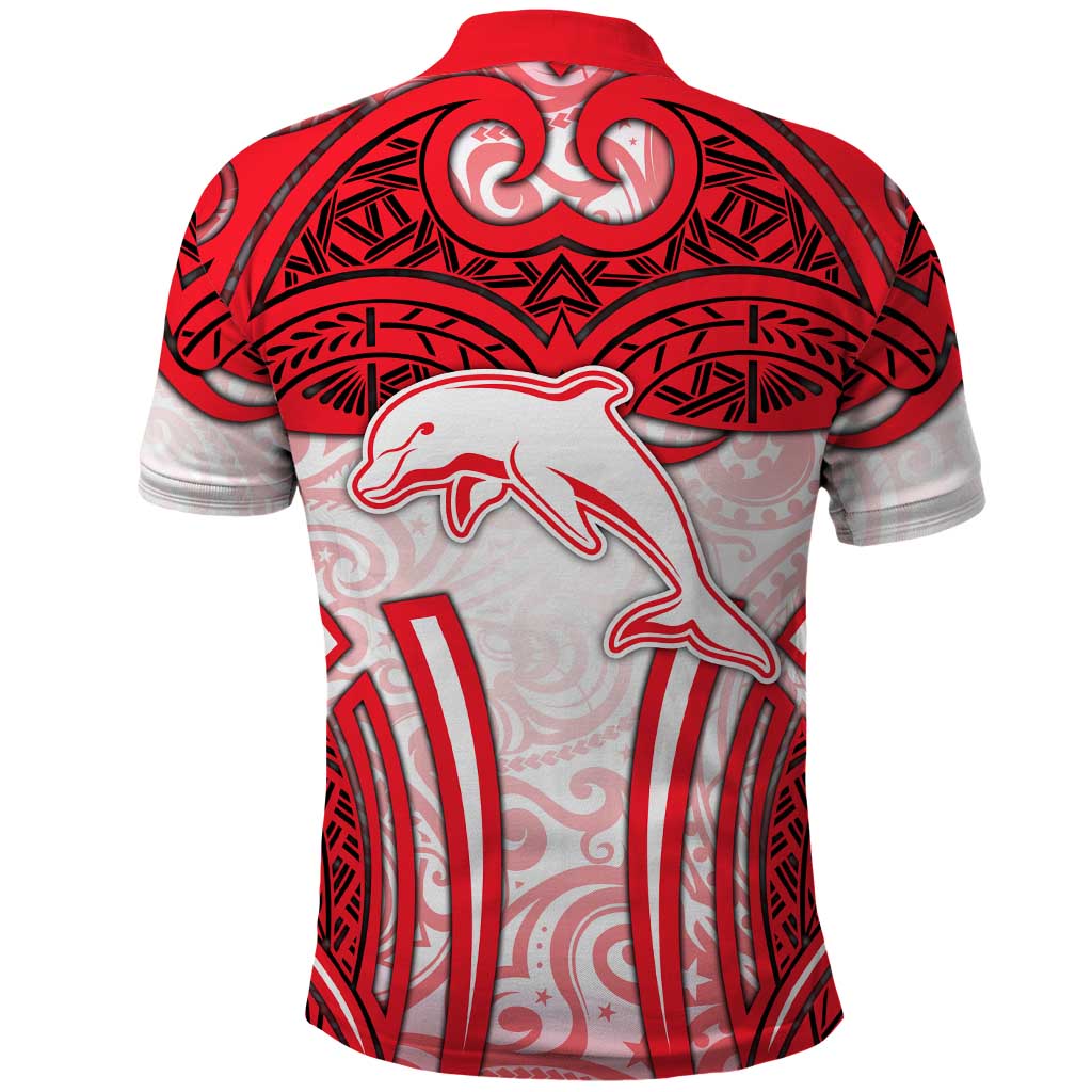 Dolphins Rugby Polo Shirt Polynesian Tribal Dolphin Warrior Red White Pattern
