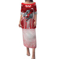 Dolphins Rugby Puletasi Polynesian Tribal Dolphin Warrior Red White Pattern