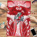 Dolphins Rugby Puzzle Polynesian Tribal Dolphin Warrior Red White Pattern