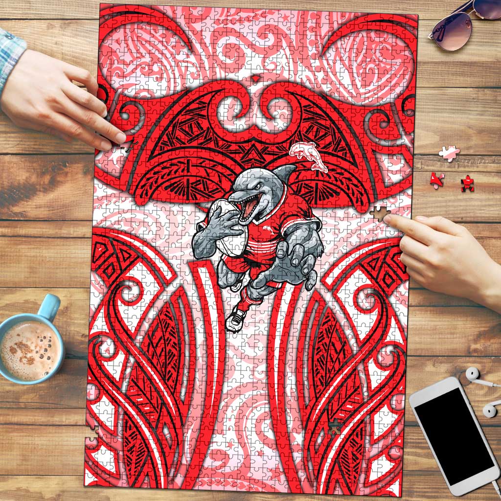 Dolphins Rugby Puzzle Polynesian Tribal Dolphin Warrior Red White Pattern