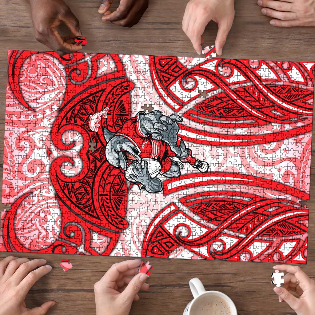 Dolphins Rugby Puzzle Polynesian Tribal Dolphin Warrior Red White Pattern