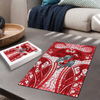 Dolphins Rugby Puzzle Polynesian Tribal Dolphin Warrior Red White Pattern