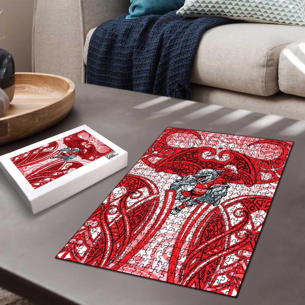 Dolphins Rugby Puzzle Polynesian Tribal Dolphin Warrior Red White Pattern