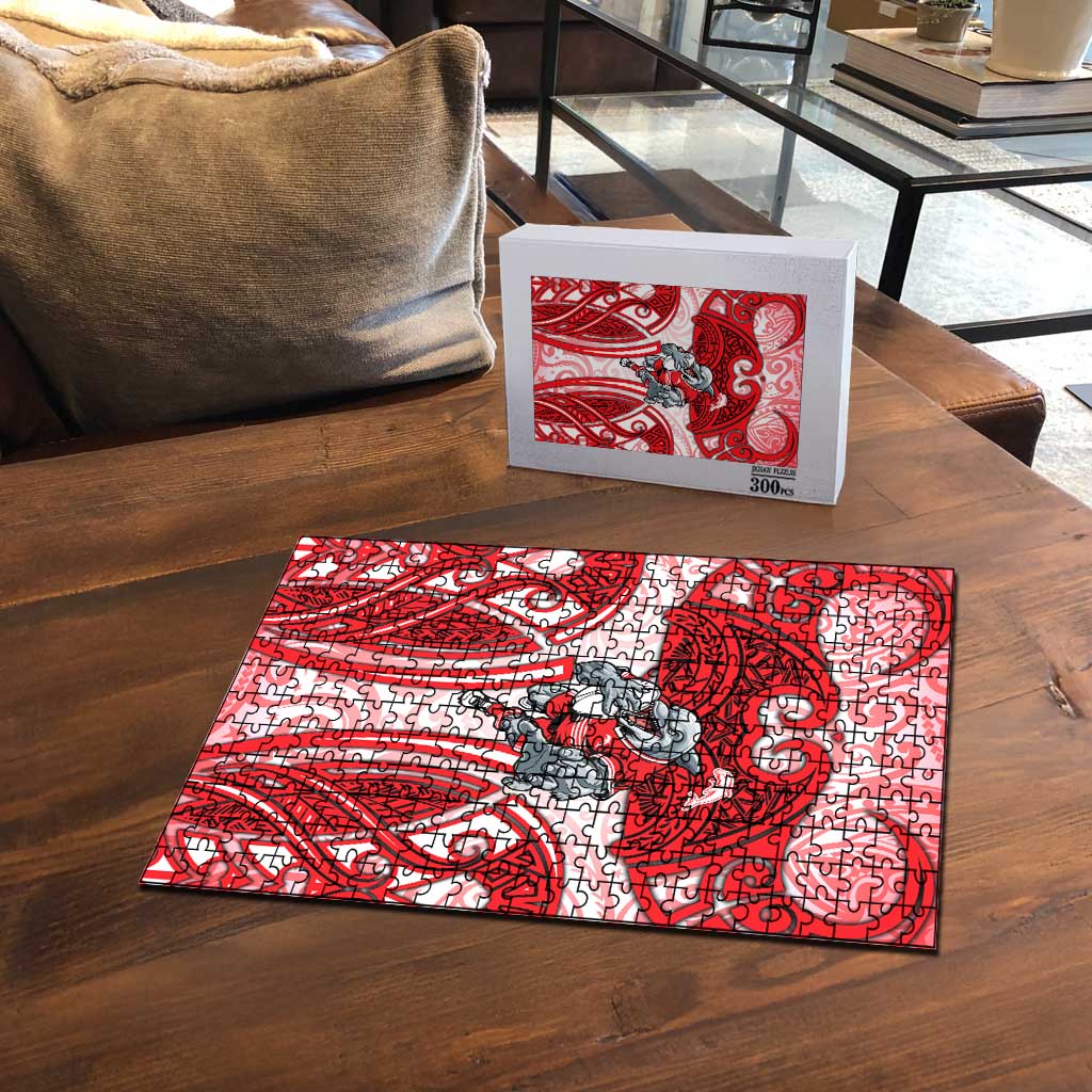 Dolphins Rugby Puzzle Polynesian Tribal Dolphin Warrior Red White Pattern