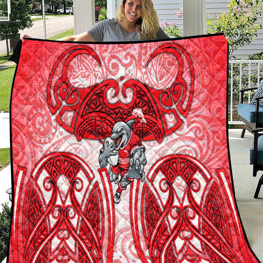 Dolphins Rugby Quilt Polynesian Tribal Dolphin Warrior Red White Pattern
