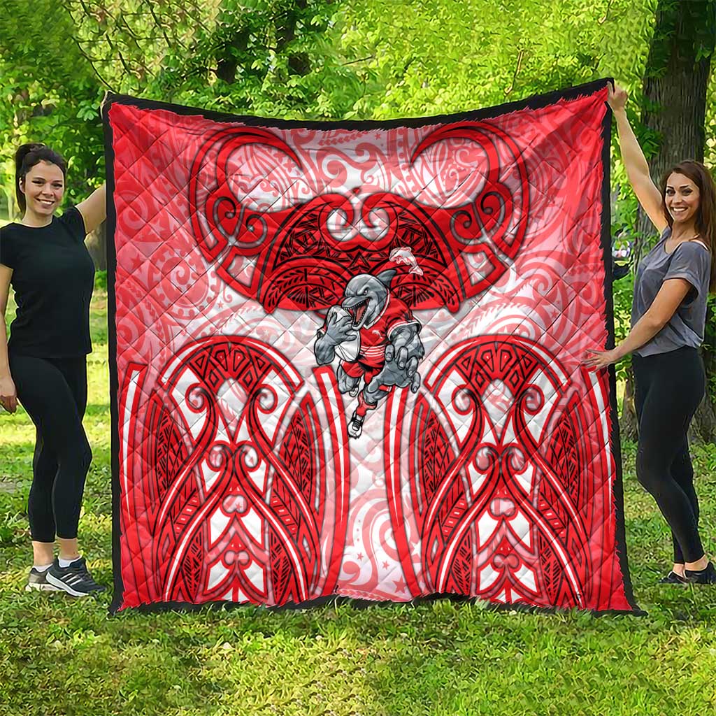 Dolphins Rugby Quilt Polynesian Tribal Dolphin Warrior Red White Pattern