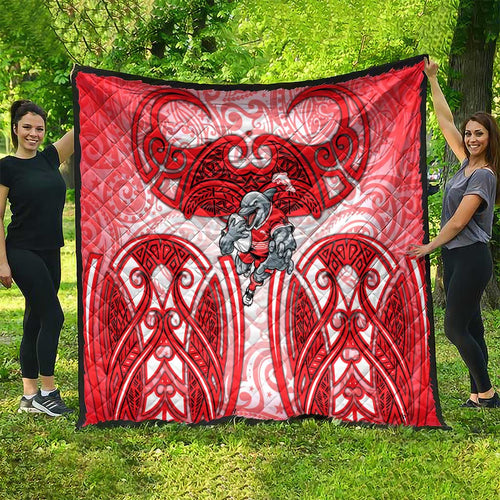 Dolphins Rugby Quilt Polynesian Tribal Dolphin Warrior Red White Pattern
