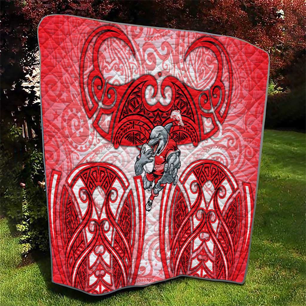 Dolphins Rugby Quilt Polynesian Tribal Dolphin Warrior Red White Pattern
