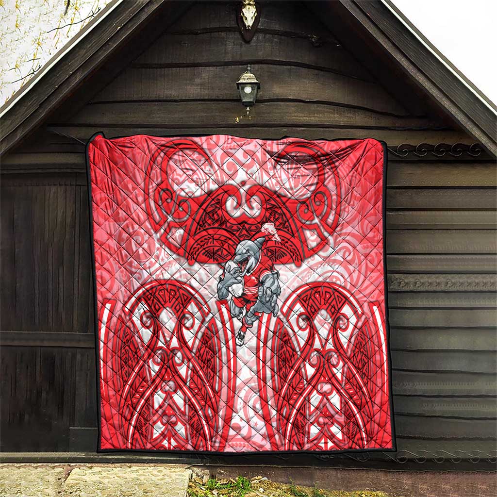 Dolphins Rugby Quilt Polynesian Tribal Dolphin Warrior Red White Pattern