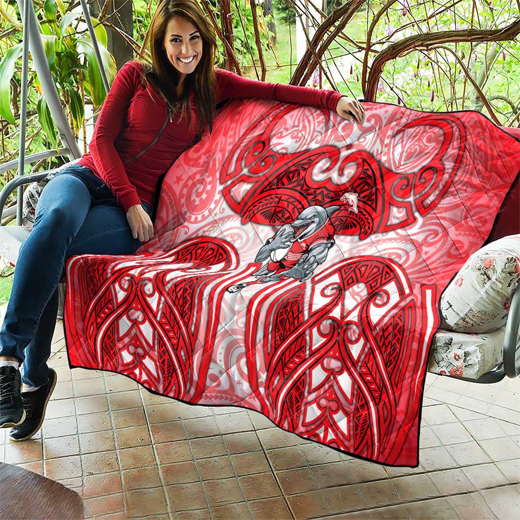 Dolphins Rugby Quilt Polynesian Tribal Dolphin Warrior Red White Pattern