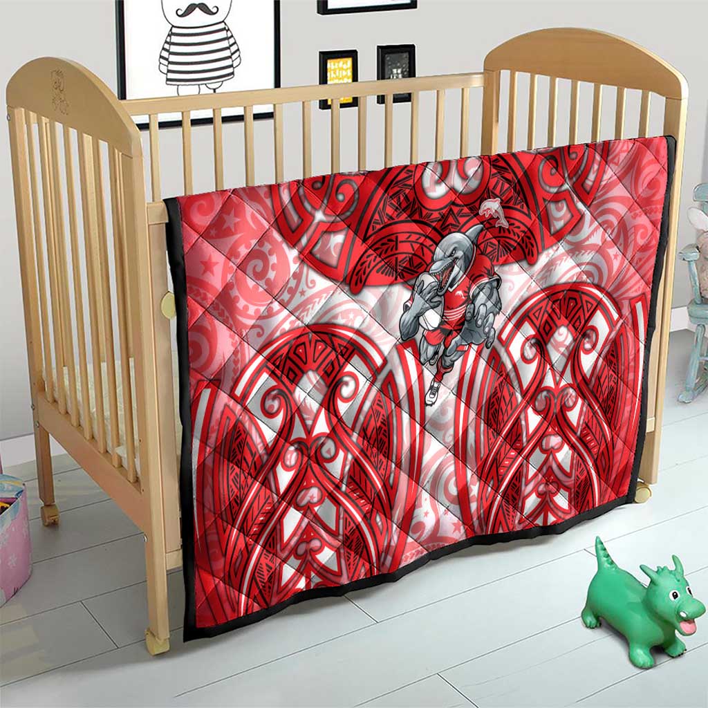 Dolphins Rugby Quilt Polynesian Tribal Dolphin Warrior Red White Pattern