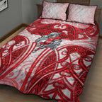 Dolphins Rugby Quilt Bed Set Polynesian Tribal Dolphin Warrior Red White Pattern