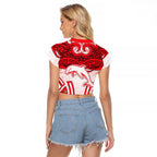 Dolphins Rugby Raglan Cropped T Shirt Polynesian Tribal Dolphin Warrior Red White Pattern
