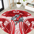 Dolphins Rugby Round Carpet Polynesian Tribal Dolphin Warrior Red White Pattern