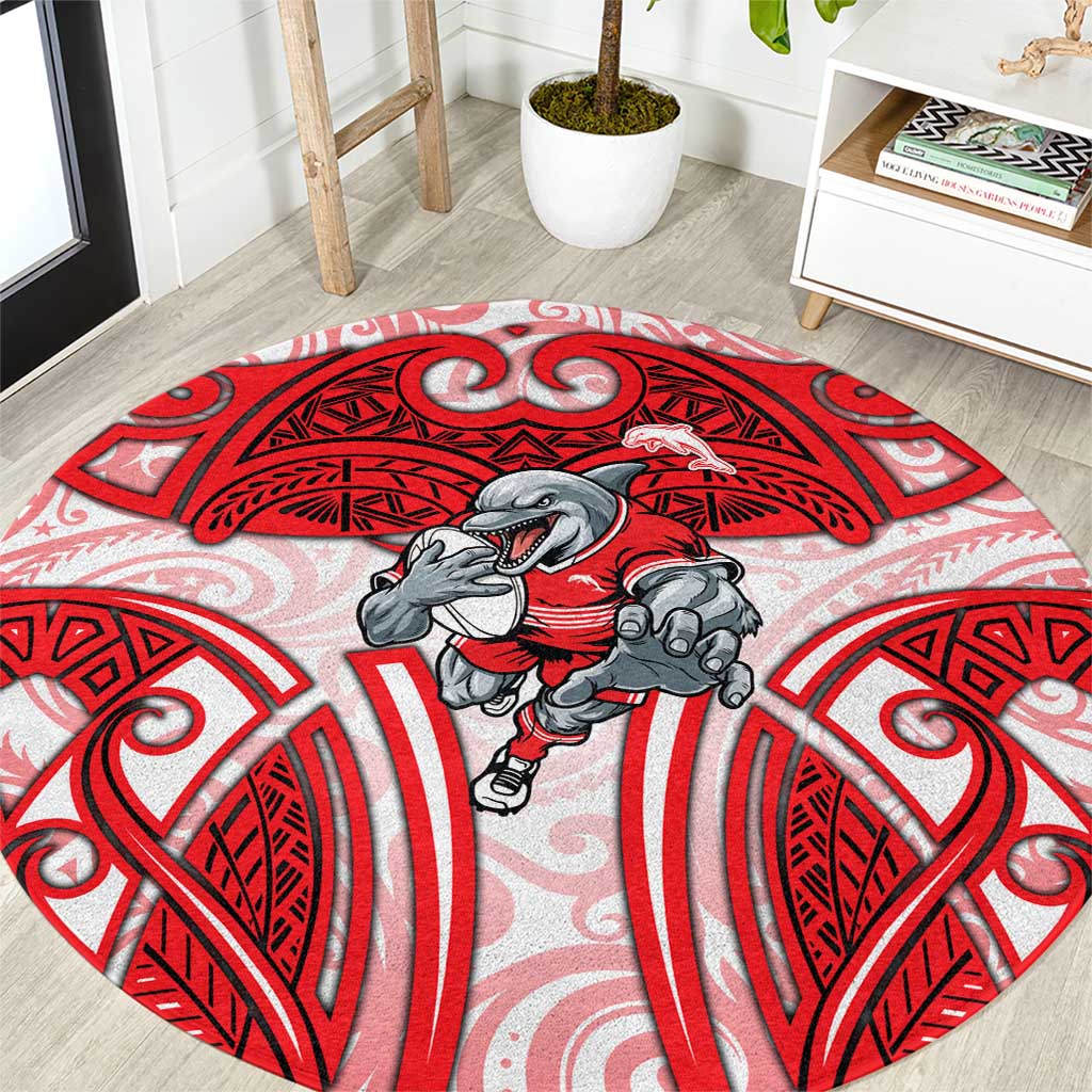 Dolphins Rugby Round Carpet Polynesian Tribal Dolphin Warrior Red White Pattern