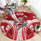 Dolphins Rugby Round Carpet Polynesian Tribal Dolphin Warrior Red White Pattern