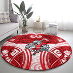 Dolphins Rugby Round Carpet Polynesian Tribal Dolphin Warrior Red White Pattern