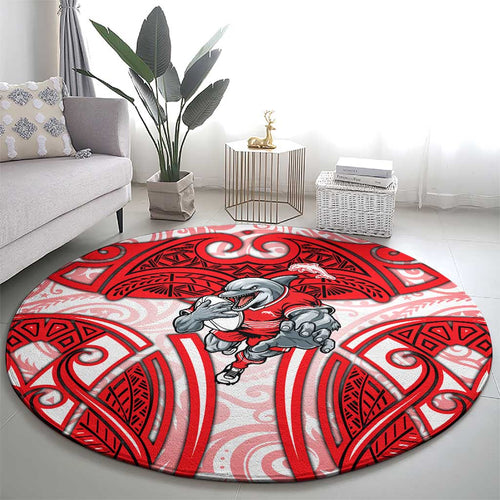 Dolphins Rugby Round Carpet Polynesian Tribal Dolphin Warrior Red White Pattern