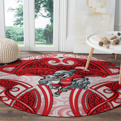 Dolphins Rugby Round Carpet Polynesian Tribal Dolphin Warrior Red White Pattern