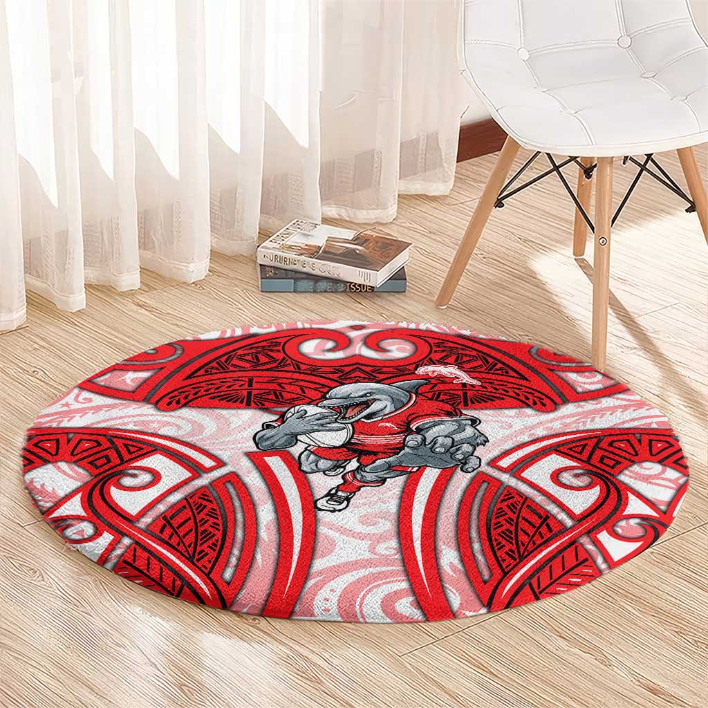 Dolphins Rugby Round Carpet Polynesian Tribal Dolphin Warrior Red White Pattern