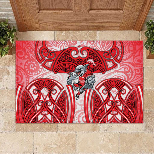 Dolphins Rugby Rubber Doormat Polynesian Tribal Dolphin Warrior Red White Pattern