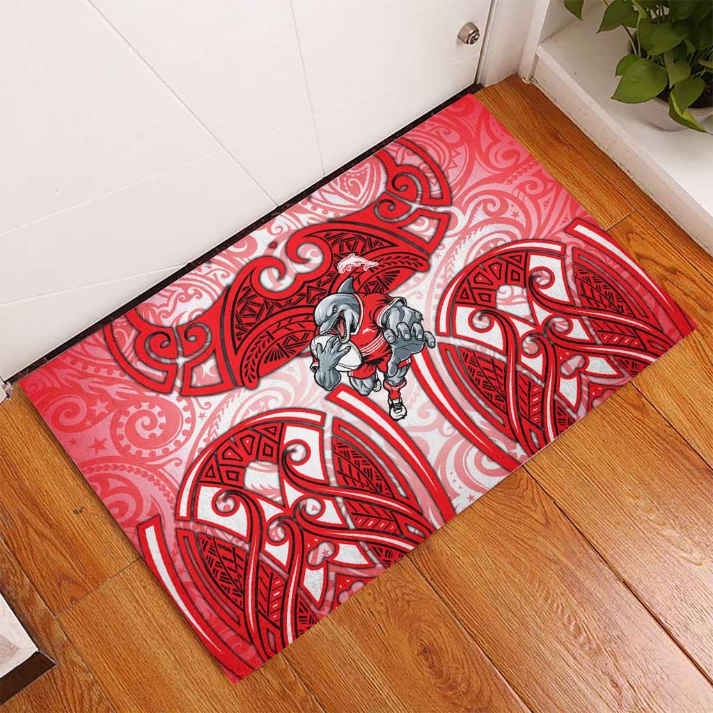 Dolphins Rugby Rubber Doormat Polynesian Tribal Dolphin Warrior Red White Pattern