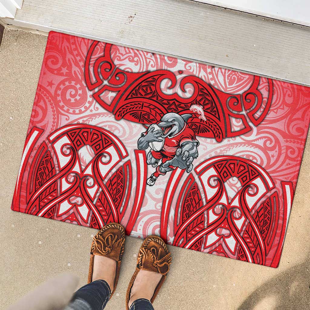 Dolphins Rugby Rubber Doormat Polynesian Tribal Dolphin Warrior Red White Pattern