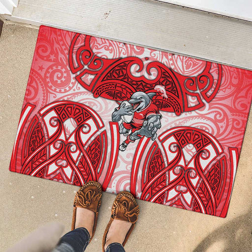 Dolphins Rugby Rubber Doormat Polynesian Tribal Dolphin Warrior Red White Pattern