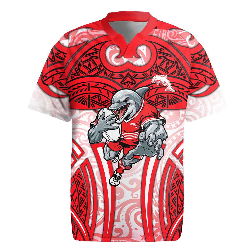 Dolphins Rugby Rugby Jersey Polynesian Tribal Dolphin Warrior Red White Pattern