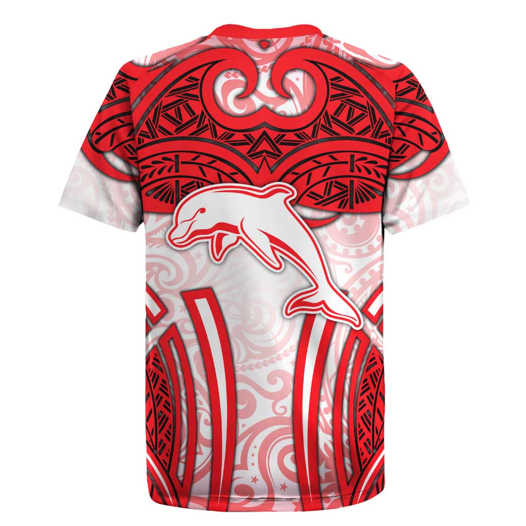 Dolphins Rugby Rugby Jersey Polynesian Tribal Dolphin Warrior Red White Pattern