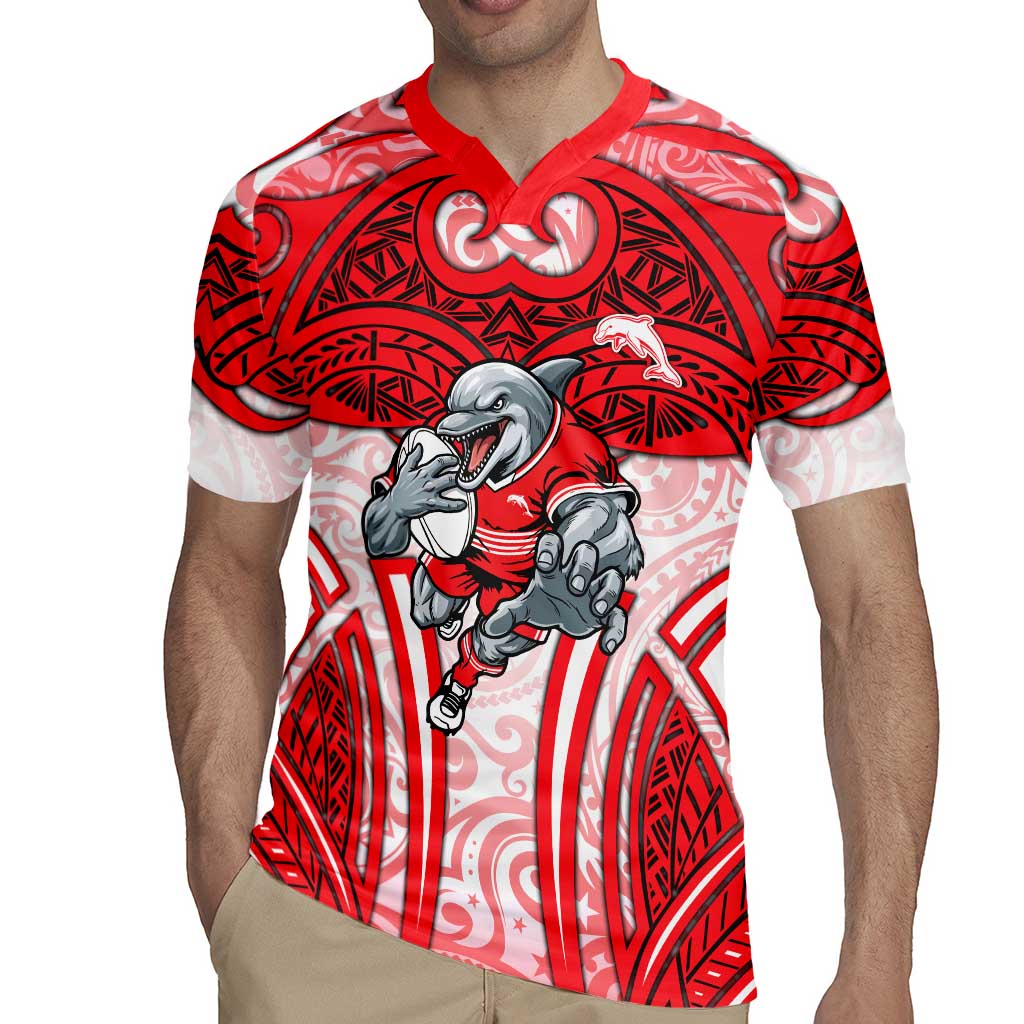 Dolphins Rugby Rugby Jersey Polynesian Tribal Dolphin Warrior Red White Pattern