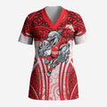 Dolphins Rugby Scrub Top Polynesian Tribal Dolphin Warrior Red White Pattern