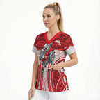 Dolphins Rugby Scrub Top Polynesian Tribal Dolphin Warrior Red White Pattern