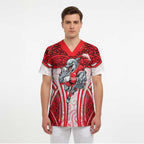 Dolphins Rugby Scrub Top Polynesian Tribal Dolphin Warrior Red White Pattern