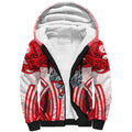 Dolphins Rugby Sherpa Hoodie Polynesian Tribal Dolphin Warrior Red White Pattern