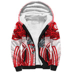 Dolphins Rugby Sherpa Hoodie Polynesian Tribal Dolphin Warrior Red White Pattern