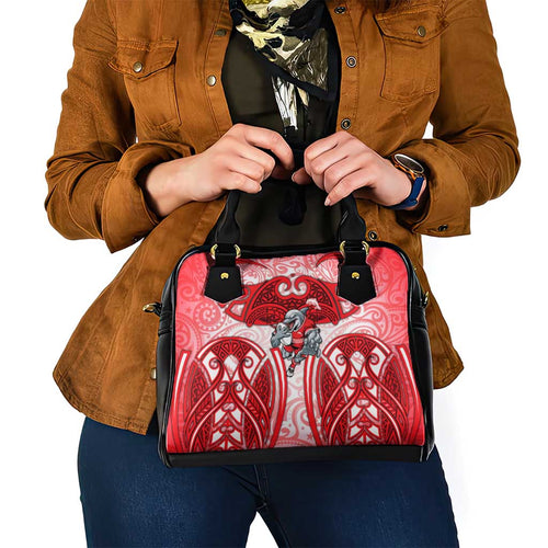 Dolphins Rugby Shoulder Handbag Polynesian Tribal Dolphin Warrior Red White Pattern