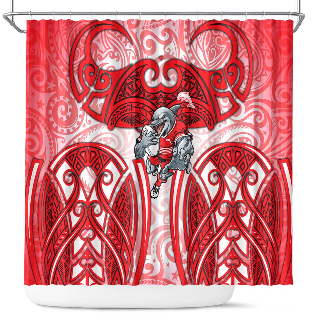 Dolphins Rugby Shower Curtain Polynesian Tribal Dolphin Warrior Red White Pattern
