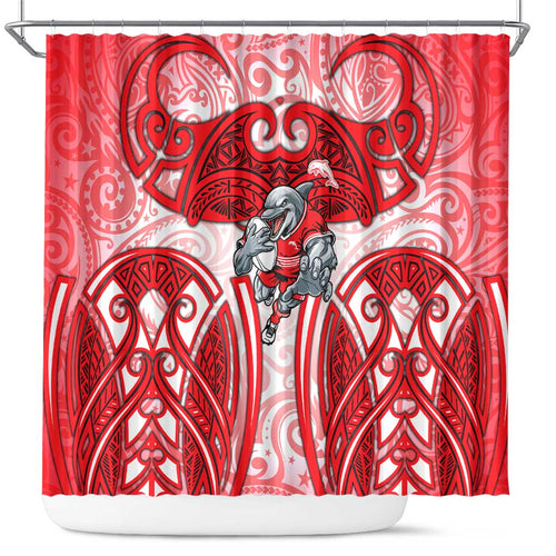 Dolphins Rugby Shower Curtain Polynesian Tribal Dolphin Warrior Red White Pattern