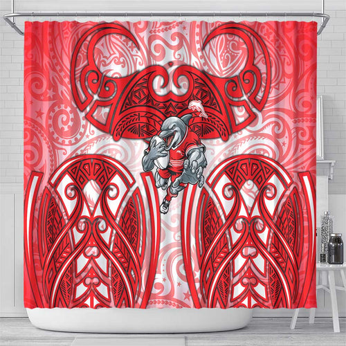 Dolphins Rugby Shower Curtain Polynesian Tribal Dolphin Warrior Red White Pattern