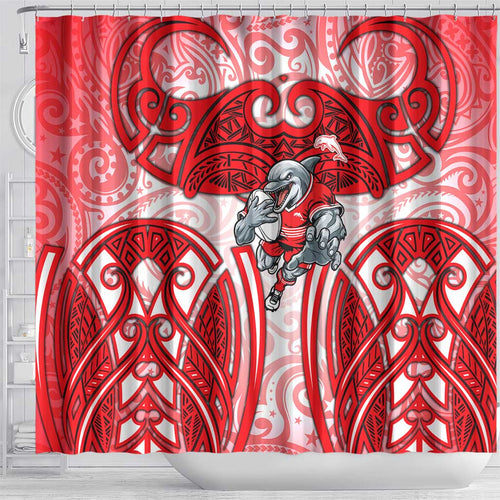 Dolphins Rugby Shower Curtain Polynesian Tribal Dolphin Warrior Red White Pattern