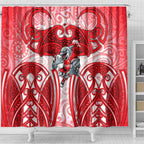 Dolphins Rugby Shower Curtain Polynesian Tribal Dolphin Warrior Red White Pattern