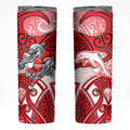 Dolphins Rugby Skinny Tumbler Polynesian Tribal Dolphin Warrior Red White Pattern