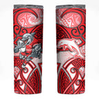 Dolphins Rugby Skinny Tumbler Polynesian Tribal Dolphin Warrior Red White Pattern