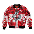 Dolphins Rugby Sleeve Zip Bomber Jacket Polynesian Tribal Dolphin Warrior Red White Pattern