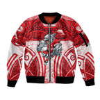 Dolphins Rugby Sleeve Zip Bomber Jacket Polynesian Tribal Dolphin Warrior Red White Pattern