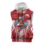 Dolphins Rugby Sleeveless Hoodie Polynesian Tribal Dolphin Warrior Red White Pattern