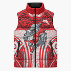 Dolphins Rugby Sleeveless Puffer Jacket Polynesian Tribal Dolphin Warrior Red White Pattern