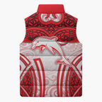 Dolphins Rugby Sleeveless Puffer Jacket Polynesian Tribal Dolphin Warrior Red White Pattern
