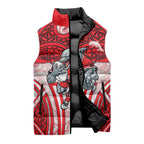 Dolphins Rugby Sleeveless Puffer Jacket Polynesian Tribal Dolphin Warrior Red White Pattern